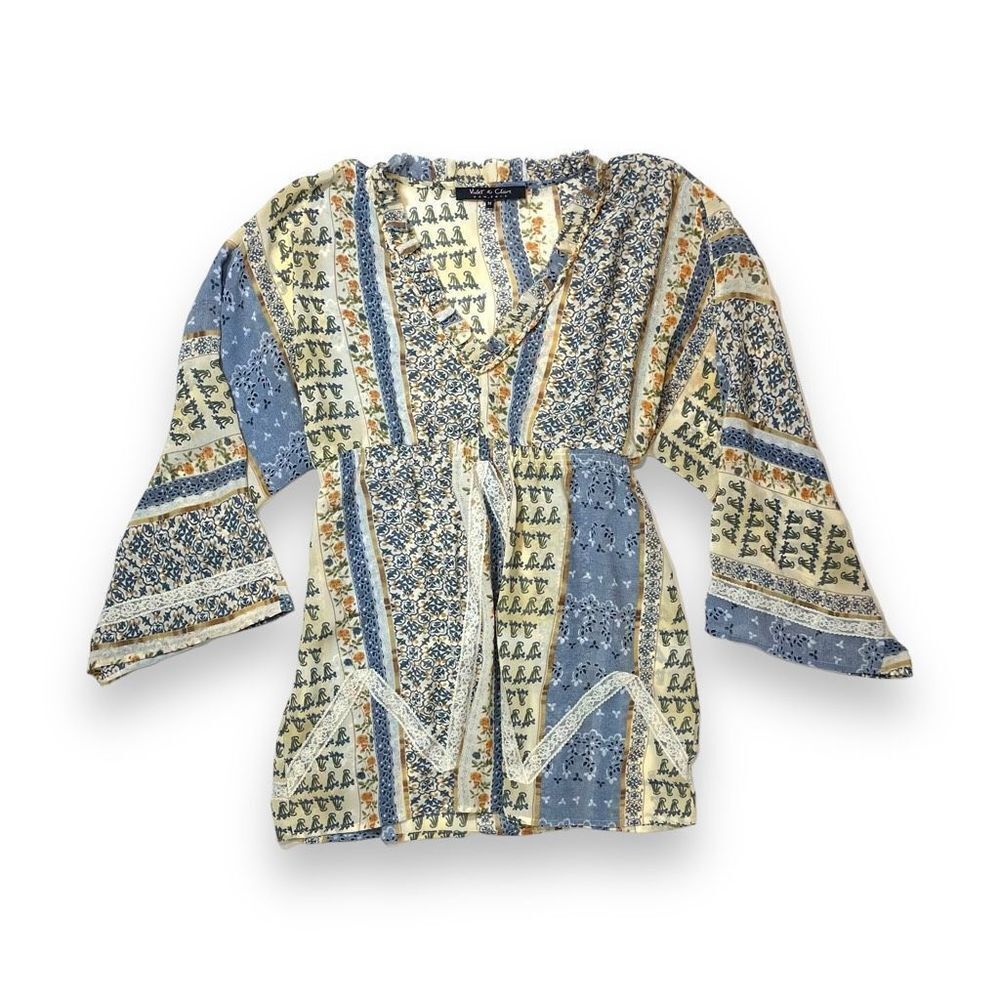 Violet & Claire Bohemian- Print Peasant Top Sz M